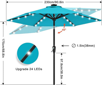 ABCCANOPY 7.5ft Solar 24 LED Lighted Patio Umbrella, Lake