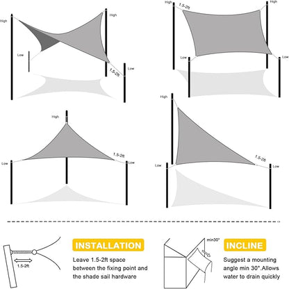 Artpuch Waterproof Sun Shade Sail, 10'x13' Light Grey Rectangular, UV Resistant Rain Canopy, Curved Edges Shade Cloth for Outdoor Patio, Deck, Yard