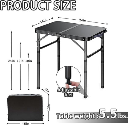 Outdoor Side Table, Portable 3 Adjustable Height Small Outdoor Folding Table, Aluminum Foldable Patio Side Tables for Outside Indoor, Plant Stand Coffee End Table for Pool, Porch,Garden(Black)