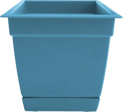 Bloem Dayton 24" Ocean Blue Recycled Plastic Rectangle Window Box Planter with Saucer Tray for Indoor and Outdoor Gardening