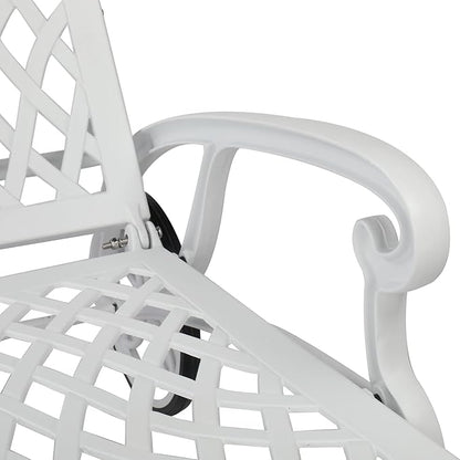 VINGLI Cast Aluminum Outdoor Chaise Lounge Chair with Wheels, Patio Chaise Lounge with 3-Position Adjustable Backrest, Tanning Chair Reclining Chair for Poolside (White, Without Cushion)