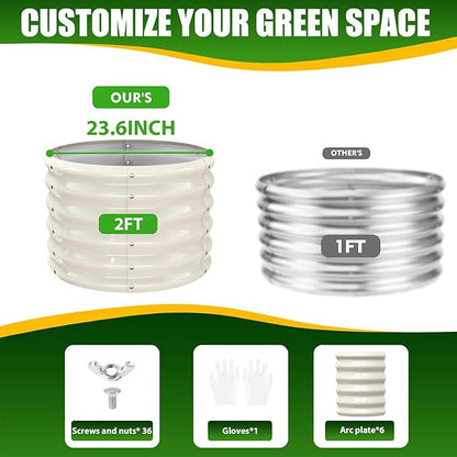 17" Tall Elevated Round Metal Rised Garden Bed- 2'x2' in Size and 0.8MM Thick Durable Planter Box for Vegetables Flowers Succulent at Patio/Garden Outdoor (White, 2FT Diameter)