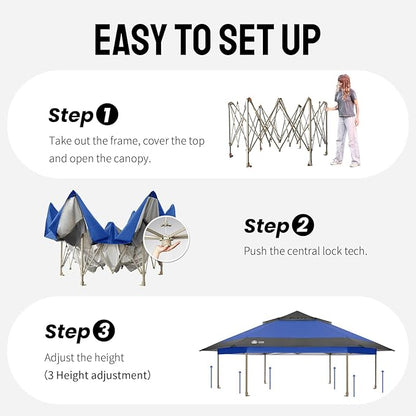 CROWN SHADES 13x13 Pop Up Gazebo with Mosquito Nettings, Patented Center Lock 6-Sided Portable Gazebo, 300D Silver-Coated Fabric UV Resistant, Pop Up Canopy Tent for Patio, Party, Blue&Light Grey