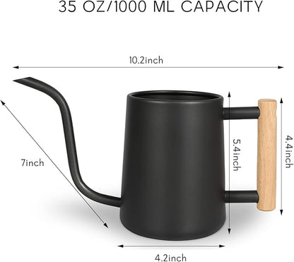 Watering Can for Indoor Plants, 35 oz/1000 ml Metal Stainless Steel Pot with Long Spout for House Plants Bonsai Outdoor Garden Flower Decorative (Black)