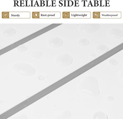 Crestlive Products Aluminum Outdoor Side Table,White Rectangular End Table,Easy Assembly Small Coffee Bistro Table for Patio Pool Balcony