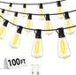 Outdoor Patio String Lights 100ft: ST38 LED Shatterproof Bulbs 3 Modes Button Control - Waterproof Connectable Lights - Wedding Bistro Party Gazebo Backyard Decorative