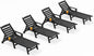 SERWALL Patio Chaise Lounge Chair Set of 4, 5 Positions Adjustable Poly Outdoor Lounger for Pool, HDPE Lounge Chair with Rolling Wheels & Cup Holder for Poolside, Deck, Obsidian Black