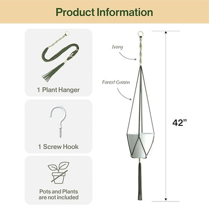 Macrame Plant Hanger Polyester Rope 42 Inch Outdoor Indoor Adjustable Hanging Planter for up to 10 Inch Plant Pot Modern Boho Home Decor (1, Forest Green/Ivory)
