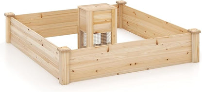 Giantex Raised Garden Bed, 49"x49"x10" Wood Planter Box Kit w/Compost Bin & Open-Ended Bottom for Vegetables, Flowers, Herbs, Fruits, Elevated Square Planting Bed for Patio, Backyard, Garden