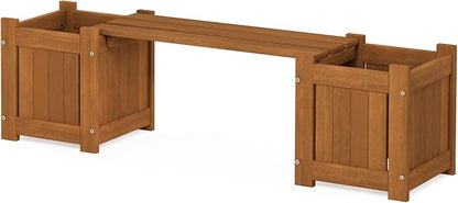 Furinno Tioman Hardwood Mini Outdoor Planter Box with Bench for Garden Plant