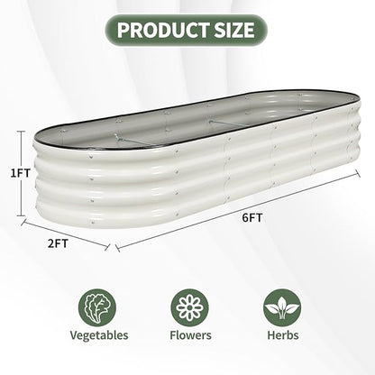 1MORE Galvanized Raised Garden Bed- Planter Garden Boxes Outdoor, Raised Beds for Gardening, 6x2x1ft Metal Garden Bed Kit for Vegetables Flower, Planter Raised Beds with Tools.White