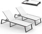 Aluminum Chaise Lounge Outdoor Set of 2, Foldable & Assembly Free Patio Pool Lounge Chairs 5-Position Recliner for Outside Poolside, Fully grounded legs Sun Lounger for Beach, Yard, Bright White