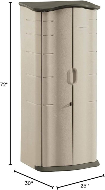 Rubbermaid Compact Vertical Resin Storage Shed With Floor (2 x 2.5 Ft), Weather Resistant, Beige/Brown, Organization for Home/Backyard/Garden Tools/Porch/Patio Cushions/Pool Chemicals/Toys
