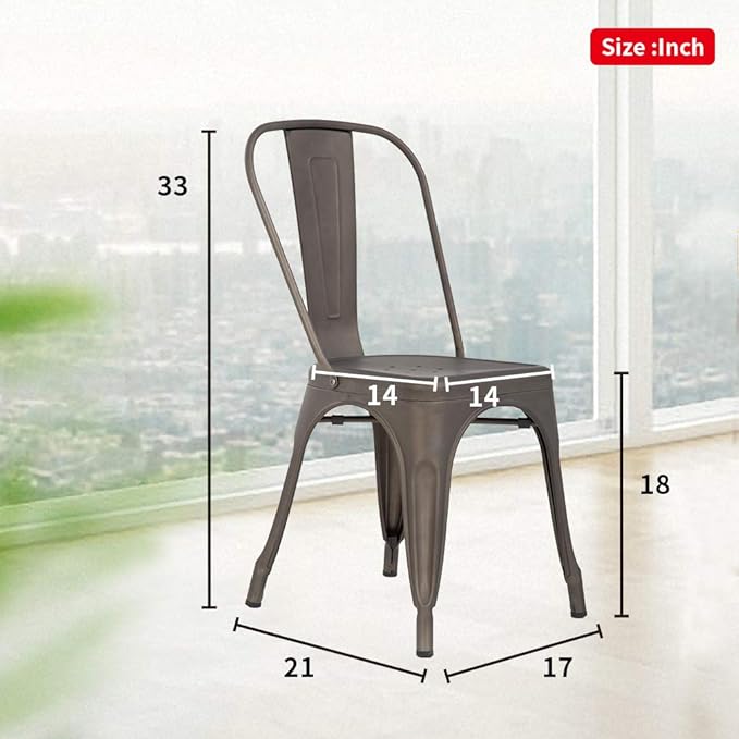 Patio Dining Chairs, Set of 4, Bronze Stackable with Removable Backrest