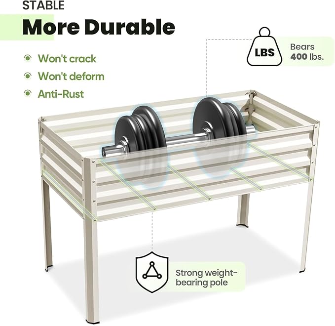 KING BIRD Raised Garden Bed with Cover & Netting Galvanized Elevated Large Planter Box with Legs for Backyard, Patio, Balcony, 400lb Capacity, Beige, 48×24×56 in