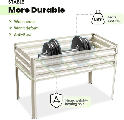 KING BIRD Raised Garden Bed with Cover & Netting Galvanized Elevated Large Planter Box with Legs for Backyard, Patio, Balcony, 400lb Capacity, Beige, 48×24×56 in