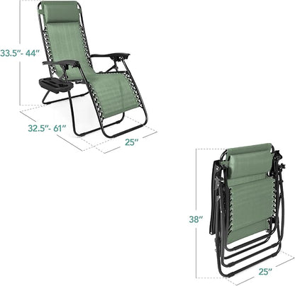 Best Choice Products Set of 2 Adjustable Steel Mesh Zero Gravity Lounge Chair Recliners w/Pillows and Cup Holder Trays - Sage Green