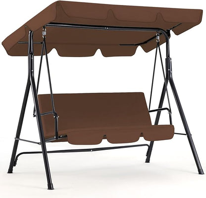 AECOJOY Porch Swing with Stand. 3-Seat Outdoor Clearance Porch Swings for Adults, Outdoor Patio Swing with Adjustable Canopy & Removable Cushion for Backyard, Garden, Yard, Poolside, Balcony (Brown)