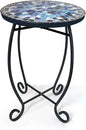 LIFFY Outdoor Side Table,12" Round Ceramic Tile Tabletop Accent Table with Metal Frame, Indoor Small Decorative Plant Stand & End Table for Home, Patio, Garden