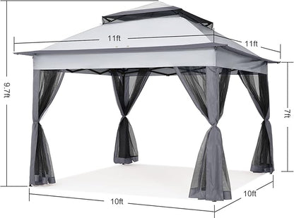 COOSHADE 11x11 Pop Up Gazebo Tent Outdoor Canopy Patio Shelter with Mosquito Netting(Dark Grey)
