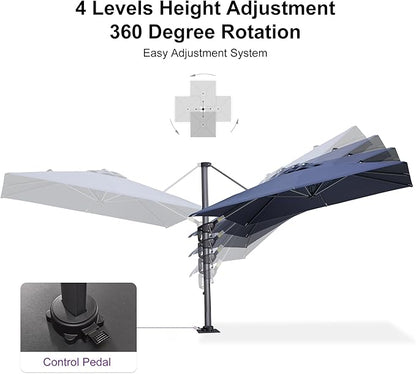 PURPLE LEAF 8' X 8' Patio Umbrella with Steel Plate Base for Pool 7' High Offset Outdoor Cantilever Umbrella Swimming Pool Umbrella with 360°Rotation for Poolside Navy Blue