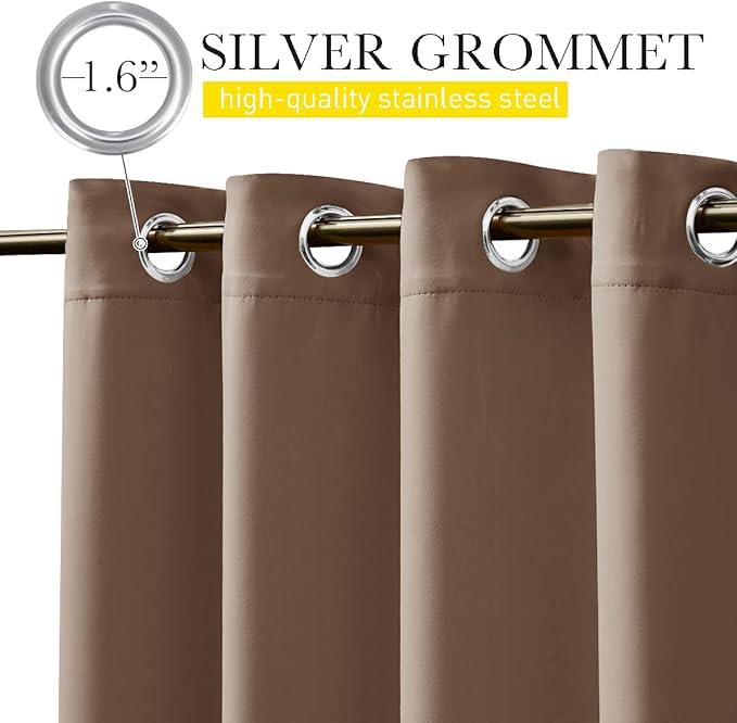 NICETOWN 2 Panels Weighted Blackout Outdoor Curtains for Patio Waterproof, Grommet & Back Tab on Top & Bottom Windproof Sound/Light Blocking for Porch with Bouns Rope for Fixed, Tan, W66 x L84
