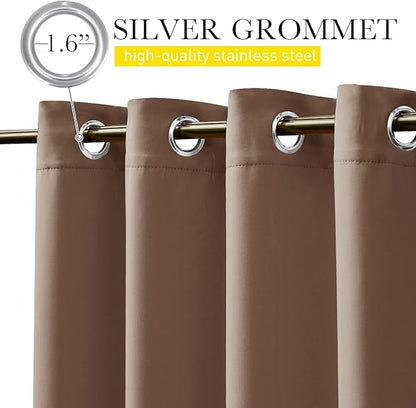 NICETOWN 2 Panels Weighted Blackout Curtains for Patio Waterproof, Grommet & Back Tab on Top & Bottom Windproof Blackout Outdoor Curtains for Porch with Bouns Rope for Fixed, Tan, W84 x L84