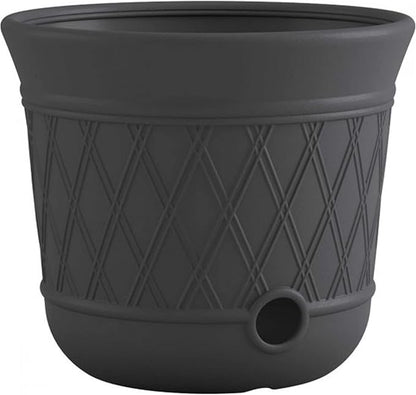 Suncast Lattice Hose Pot for Outdoor Garden Storage, Peppercorn - Holds 300 ft Expandable or 50 ft Standard 5/8" Vinyl Hoses, Resin Hideaway Organizer with Drainage and Water Supply Port