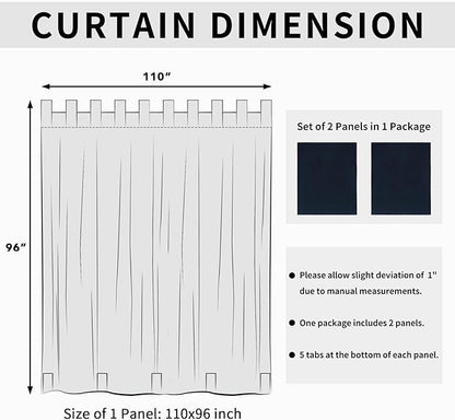 Easy-Going Outdoor Patio Curtains Detachable Tab Top Windproof Weatherproof Curtain for Cabana, Porch, Pergola and Gazebo, Tab Bottom Drape, 2 Panels, 110W x 96L inch, Navy
