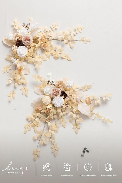 Artificial Floral Swag 2 Pack, White Beige Blush Silk Foam Welcome Sign