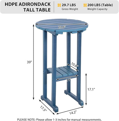 Round Outdoor Bar Table, 39-Inch Navy Blue HDPE Bistro Table
