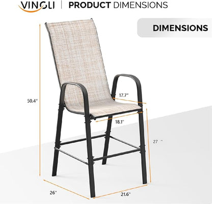 VINGLI Set of 4 Stackable Outdoor Bar Stools – Sling Chairs with High Back & Armrests, for Lawn, Garden, Bar, Yellow