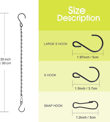 RIFNY 20 Inch Chain for Hanging Plants, Black Small Plant Chains for Hanging Baskets Kits with Hooks for Bird Feeders Planters Billboards Lanterns Wind Chimes Ornaments Outdoor Indoor Use (10 PCS)