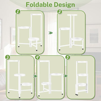 iDavosic.ly Plant Stand Indoor Outdoor, 3 Tier Corner Metal Flower Display Holder Shelf, Easy Assembly Folding Tall Orchid Rack for Patio Balcony Porch Garden Living Room House, White
