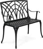 VINGLI 38" Outdoor Metal Bench, Cast Aluminium Garden Bench, Weatherproof Antique Finish Orchid Chair, 1-2 Person Seat Deck Furniture for Porch Entryway Patio (Black)