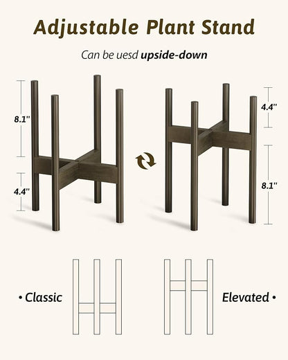 Adjustable Plant Stand Indoor, Bamboo Plant Stand Fits 8 9 10 11 12 Inches, Small Corner Planter Holder for Indoor Plants, Single Floor Plant Stands for Living Room Balcony, Tea Brown Tall