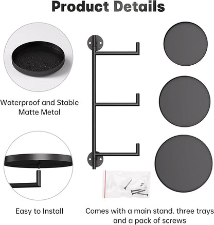 Window Rotating Plant Stand Shelf Indoor Black Metal Floating Shelves 3-Tier Wall Mount Plant Holders for Living Room Wall Planter Modern Home Decor for Gardening