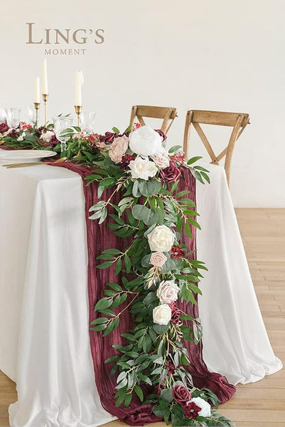 Artificial Floral Garland, 6 Ft Eucalyptus with Marsala and Blush Roses