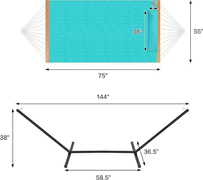 Two Person Hammock with Stand for Outside Heavy Duty, Outdoor Patio Hammock with Portable Steel Stand, Large Double Hammocks,480lbs Capacity.(Aruba)