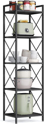 SONGMICS 5-Tier Metal Storage Rack, Shelving Unit with X Side Frames, Dense Mesh, 12.6 x 15.7 x 57.3 Inches, for Entryway, Kitchen, Living Room, Bathroom, Industrial Style, Ink Black UBSC145B01