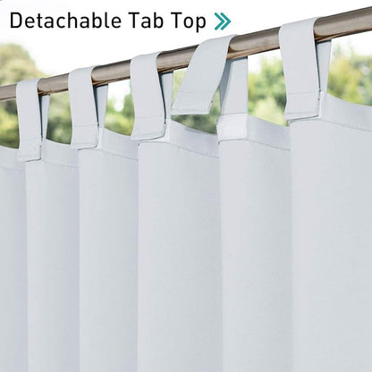 NICETOWN Outdoor Patio Curtain Waterproof with Self-Stick Tab Top for Patio, Room Darkening Outdoor Living Divider Vertical Drape Privacy Protect for Yard/Cabana, 1 Piece, W52 x L108, Greyish White