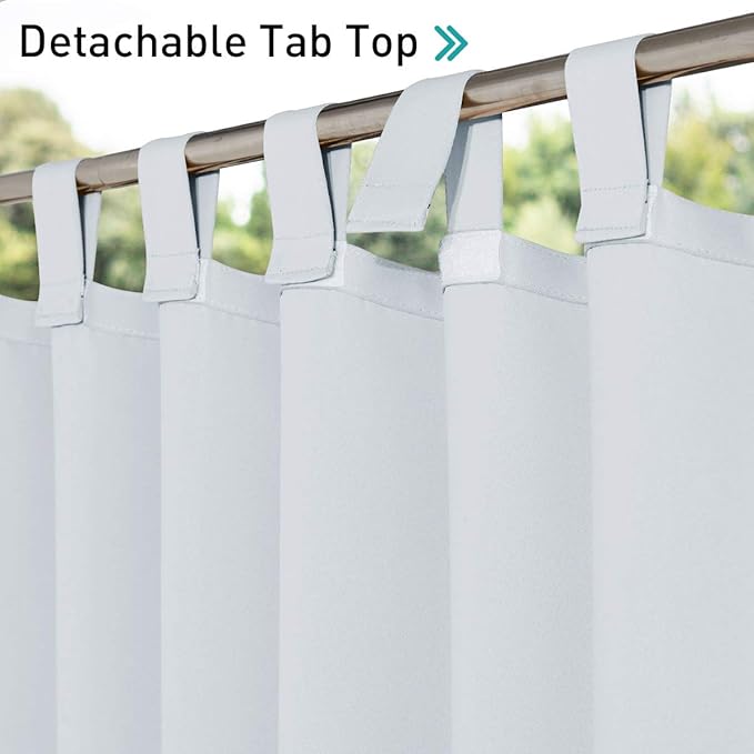 NICETOWN Outdoor Patio Curtainss Waterproof Set of 2, Thermal Insulated Sticky Top Tab Sunlight Block Balance Summer Heat & Winter Cool Weatherproof Dividers for Cabana, W52 x L95, Greyish White