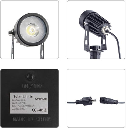 APONUO Metal Solar Spot Lights Outdoor with 9.8ft Cable Solar Powered Landscape Lighting Low Voltage IP65 Waterproof Auto On/Off for Outside Garden Yard Landscape Pathway Garage-Cool White(2-in-1)