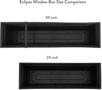 The HC Companies 24 Inch Eclipse Window Planter Box with Drainage Holes & Attached Saucer, Lightweight UV-Resistant Plastic Indoor & Outdoor Planters, 2-Pack Flower Box for Garden & Home Decor, Black