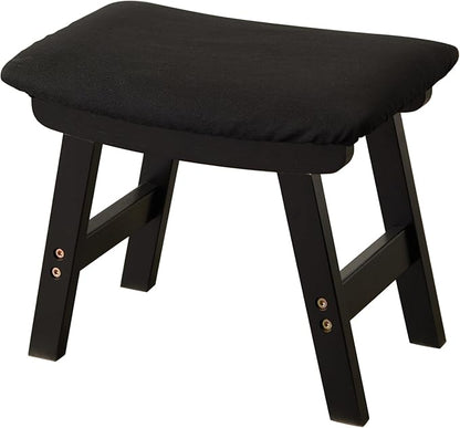 Foot Stool,Ottoman,Bamboo Small Sofa Foot Rest Under Desk,Extra Seating for Living Room, Bedroom and Kitchen (Black Stool Legs - Black Surface)