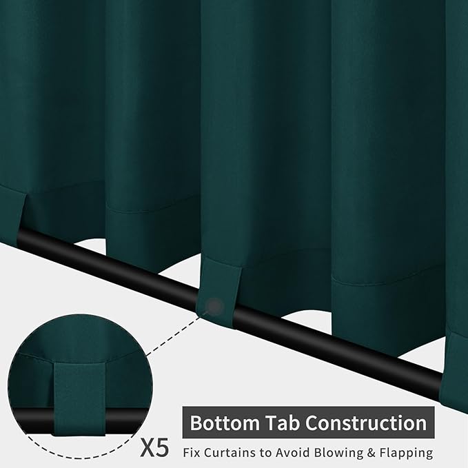 Easy-Going Outdoor Patio Curtains Detachable Tab Top Windproof Weatherproof Curtain for Cabana, Porch, Pergola and Gazebo, Tab Bottom Drape, 2 Panels, 110W x 120L inch, Teal