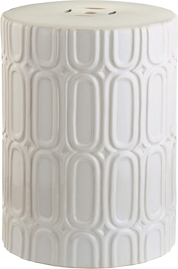 Decorative Garden Stool, 16-Inch Cream Glazed Ceramic Accent Seat