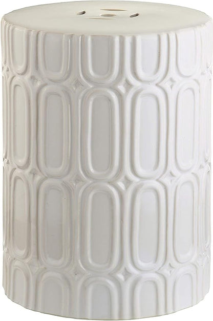 Decorative Garden Stool, 16-Inch Cream Glazed Ceramic Accent Seat