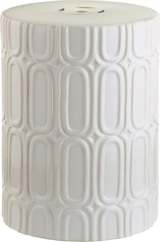 Decorative Garden Stool, 16-Inch Cream Glazed Ceramic Accent Seat