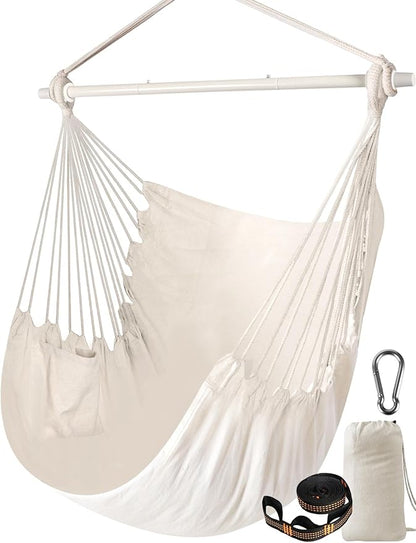 Chihee Hammock Chair Swing Chairs Strong Metal Collapsible Spreader Bar Portable Hanging Chair Max 500 lbs Comfy Seat Patio Lawn Cotton Blended for Superior Comfort Durability Indoor Outdoor
